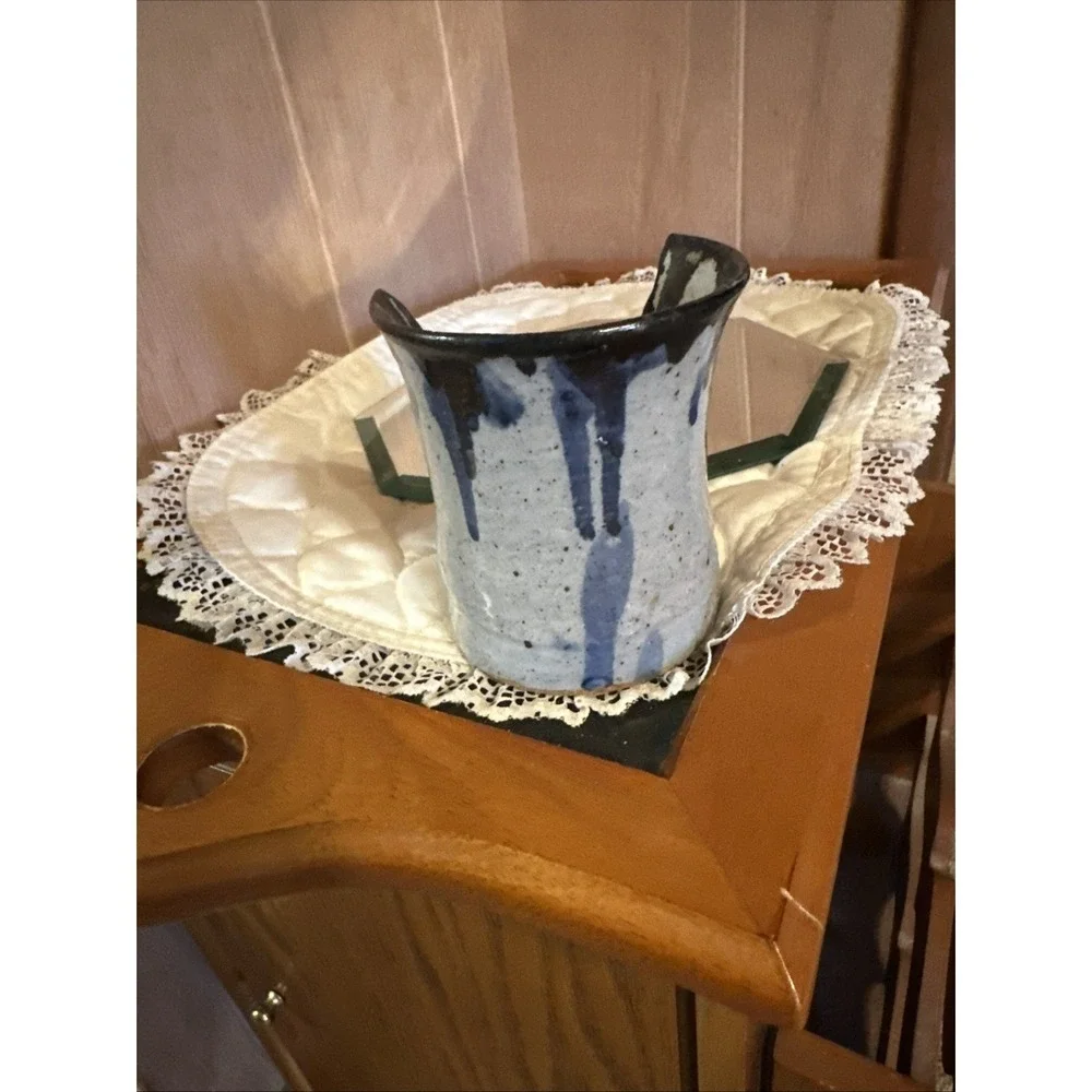 Drip Glazed‎ Studio Pottery Votive Holder Stoneware Signed